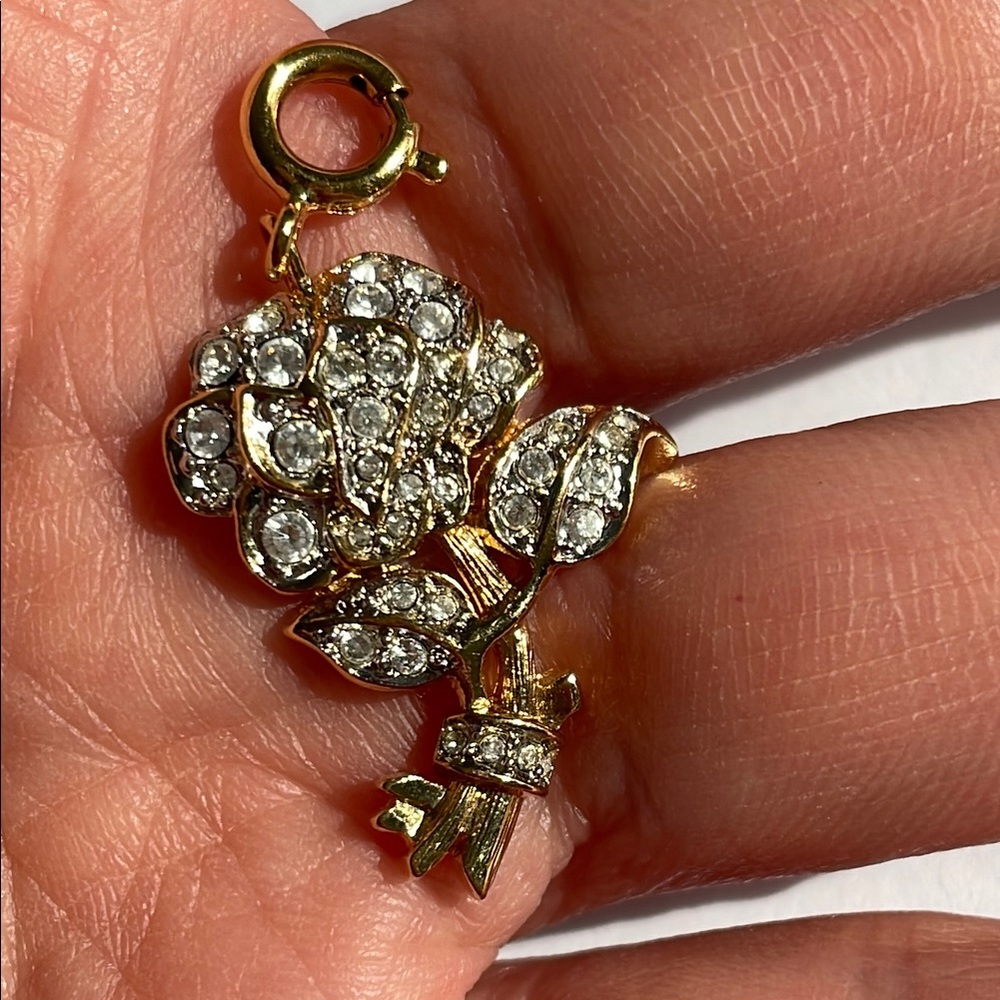 Nolan Miller Gold Crystal Rose Necklace Pendant